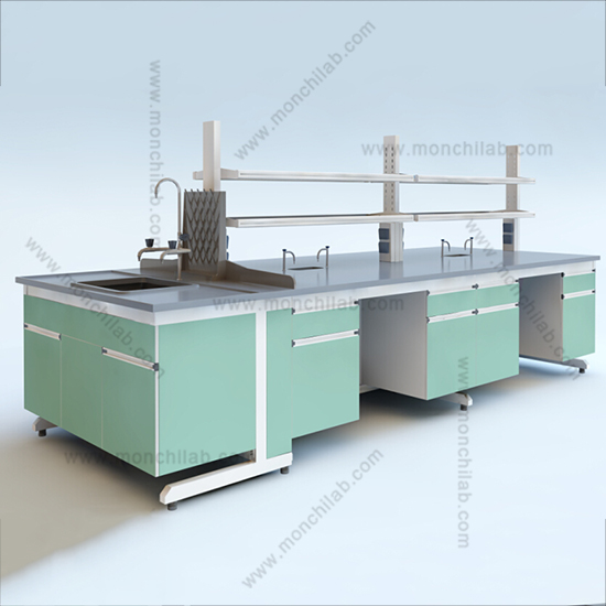 Laboratory Steel and Wooden Island Bench